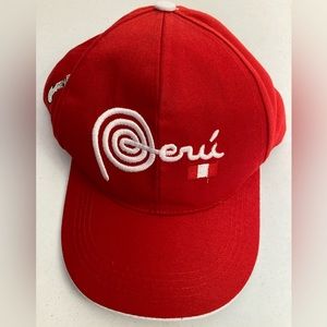 Peru Baseball Cap, Red and White, Velcro Strap, One Size Fits All